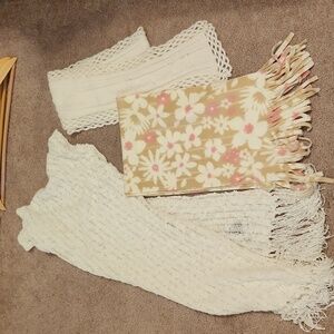 Set of 3 winter-white scarves, various widths, lengths, and fabrics